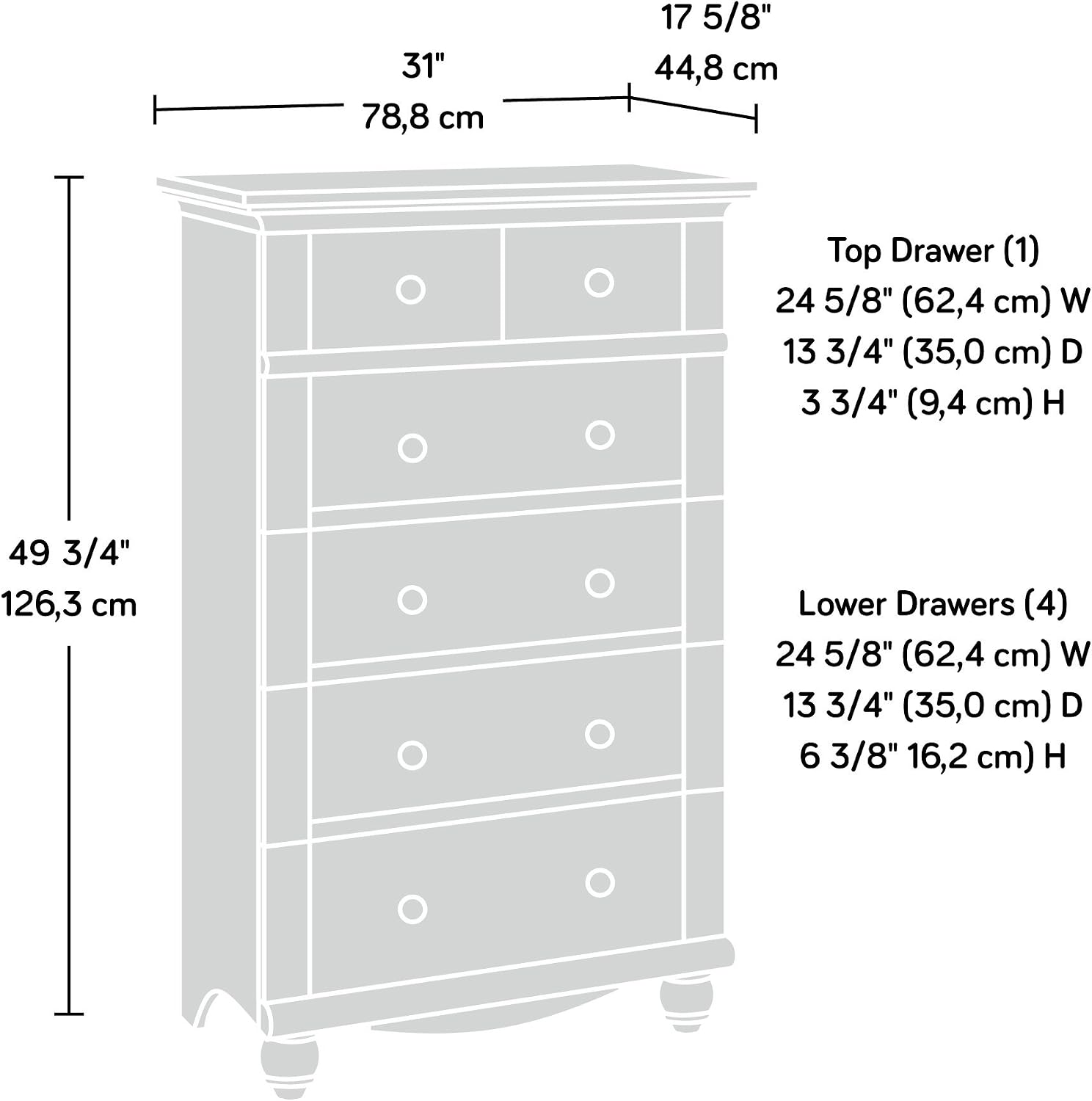 Sauder Harbor View 5-Drawer Chest, Antiqued Paint finish