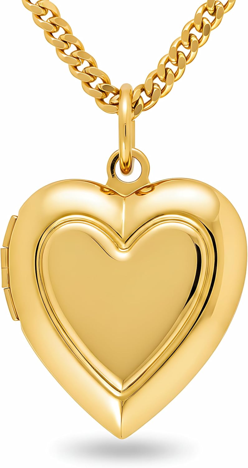 LIFETIME JEWELRY Inlaid Heart Locket Necklace for Women 24k Real Gold Plated - Made in USA Picture Locket Necklace with Lifetime Replacement