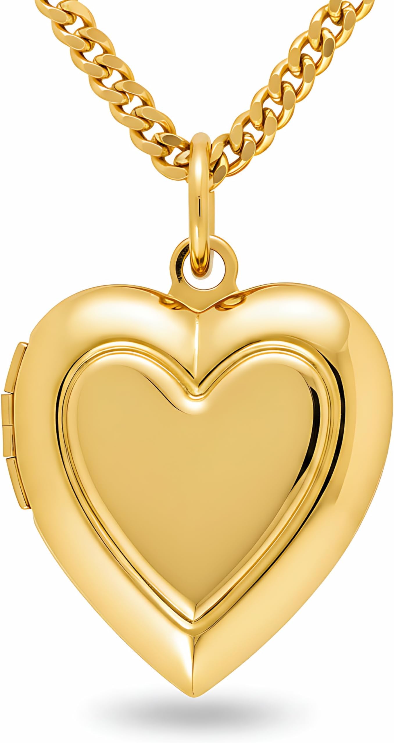 Inlaid Heart Locket Necklace for Women 24k Real Gold Plated - Made in USA Picture Locket Necklace with Lifetime Replacement