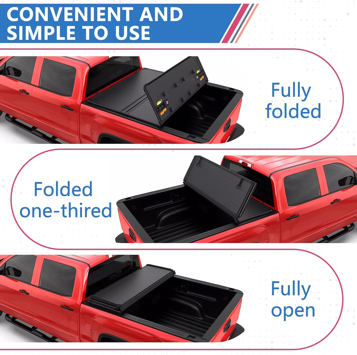 PENSUN Hard Tri-Fold Truck Bed Tonneau Cover W/Lamp Fit for Ford F150 F-150 2004-2014, 5.5FT Black Aluminum 3 Folding All Weather Pickup Truck Tonneau Cover