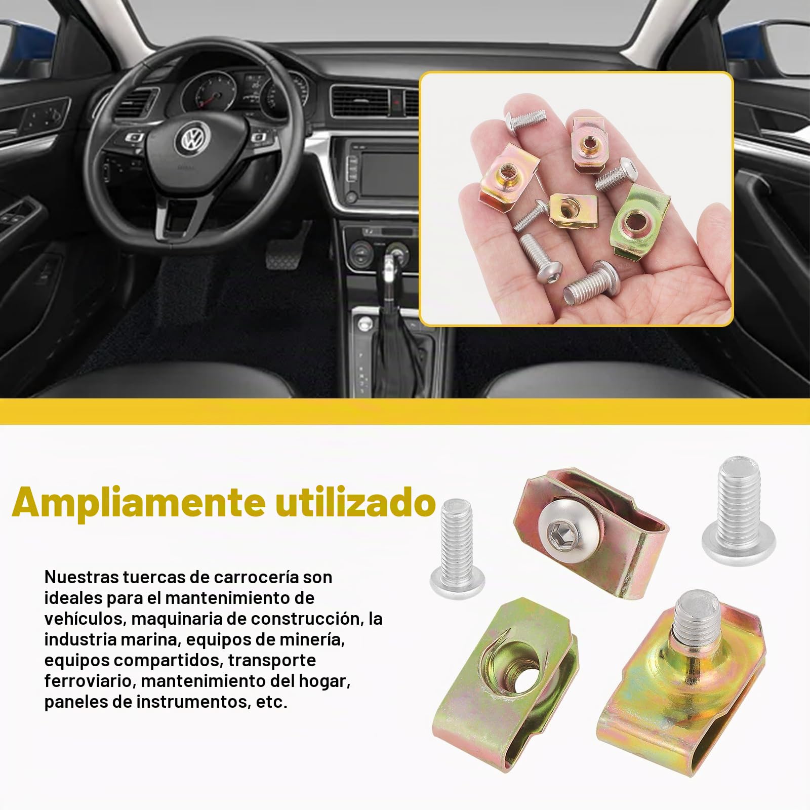 Gueenky 115 Piezas Tuercas de Clip en U, M4 M5 M6 M8 Grapas Tuerca Carroceria Tornillos Roscachapa de Clip de Tuerca en U para Coche y Moto