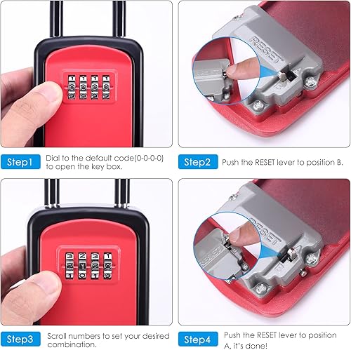 Miniatura 6 de AMIR Caja de seguridad para llaves montada en la pared, resistente a la intemperie, combinación de 4 dígitos, caja de bloqueo de almacenamiento de