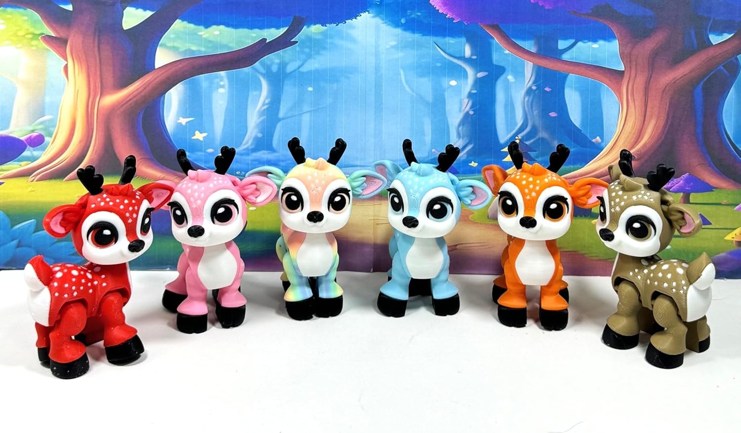 6pcs 3D Printed Christmas Reindeers, Articulated Tiny Animal Baby Reindeers, Fidget Christmas Reindeers, Executive Desk Home Decor Toy ABR001-SET (6pcs Mix Colors)