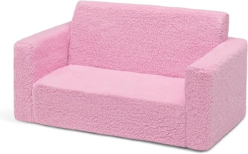 Miniatura 11 de Delta Children Cozee - Sofá convertible 2 en 1 de sherpa abatible para niños, color rosa Rosado,Gris