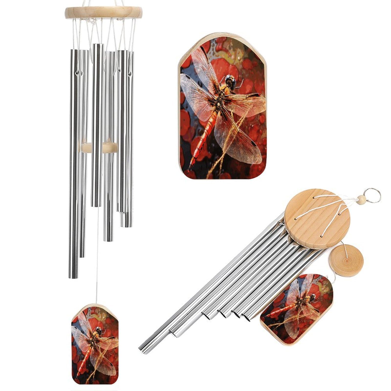 Red Dragonfly Wind Chime-Outdoor-Garden Decors. Aluminium Wind Chimes to Melodic Tones .Memorial Wind Chime for Garden Yard Porch, Good Gifts for Women Mom Grandma Wife.