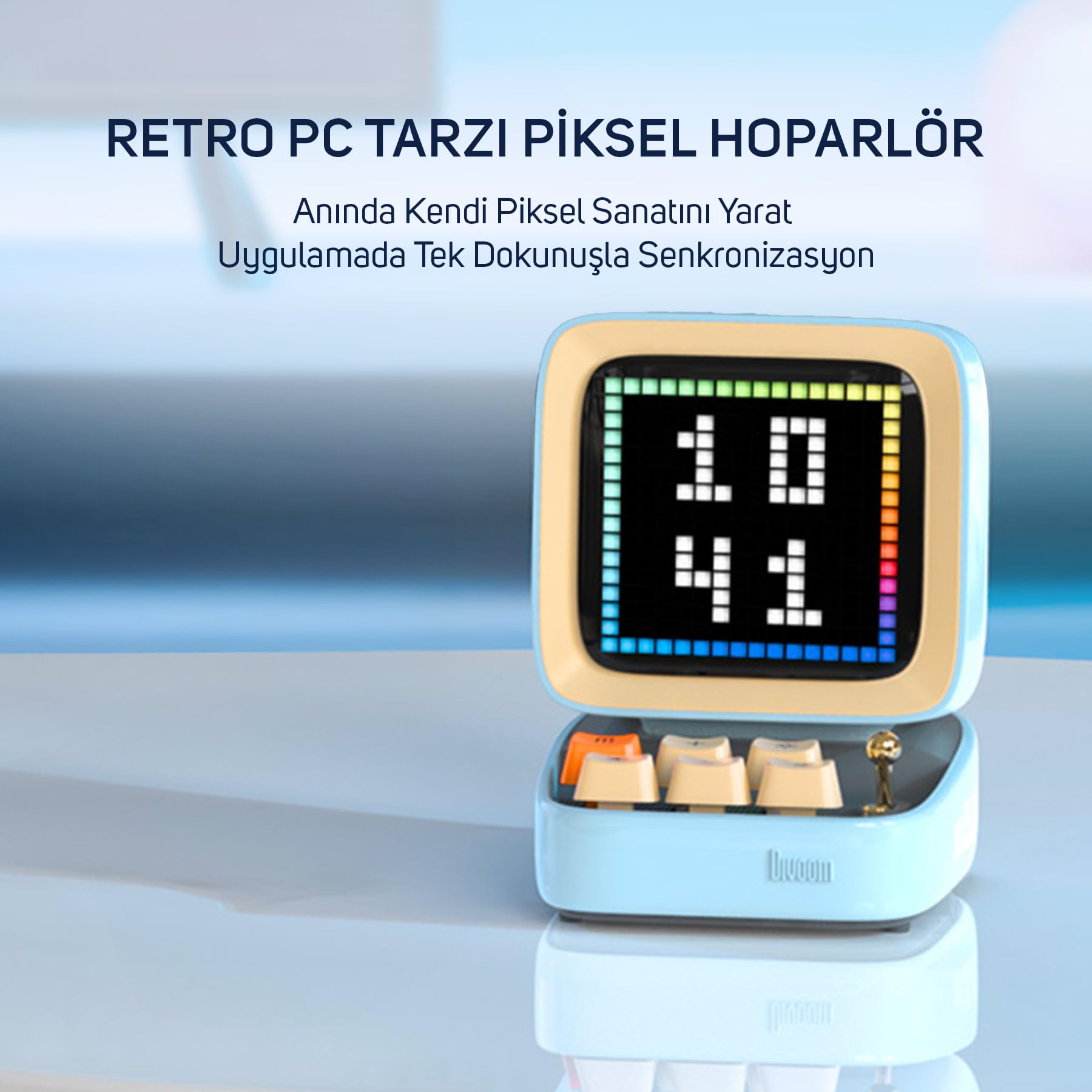 Divoom Ditoo Pro Mavi Bluetooth Hoparlör ve Pixoo-64 Led Ekran Seti