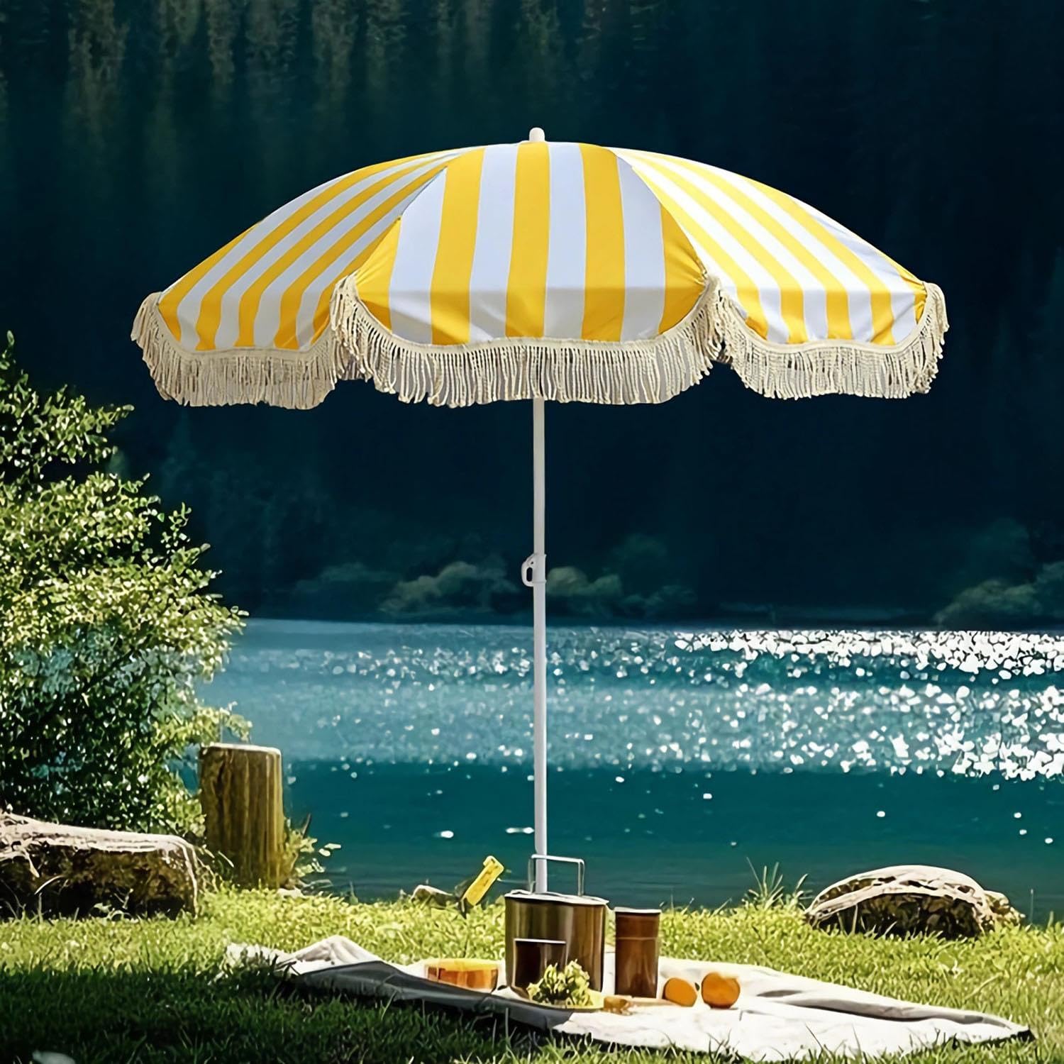 Parasol ogrodowy w stylu boho o średnicy 200 cm z frędzlami