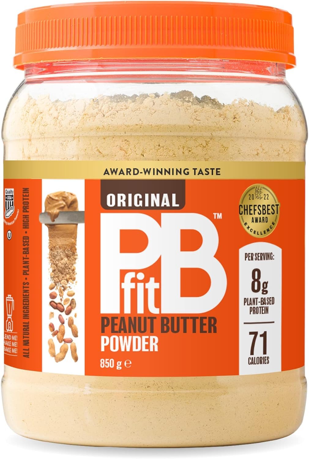 PBfit - Mantequilla de maní en polvo, sin gluten, alta proteína, 87% menos de grasa, mantequilla de nuez natural, mantequilla de maní en polvo de cacahuetes prensados tostados reales, 850 g, paquete