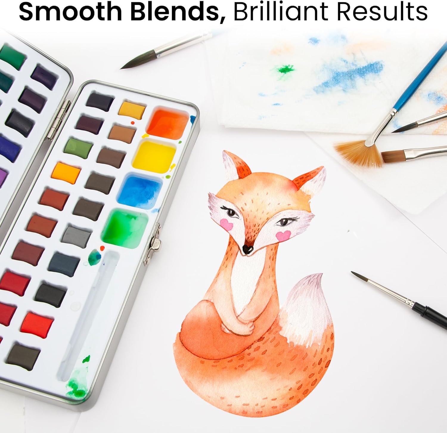 ARTISTIK Watercolor Paint Set with Brush – 50 Colors in Half Pan Palette & Portable Metal Tin – Premium Vivid Watercolor Set for Beginners, Students, and Artists