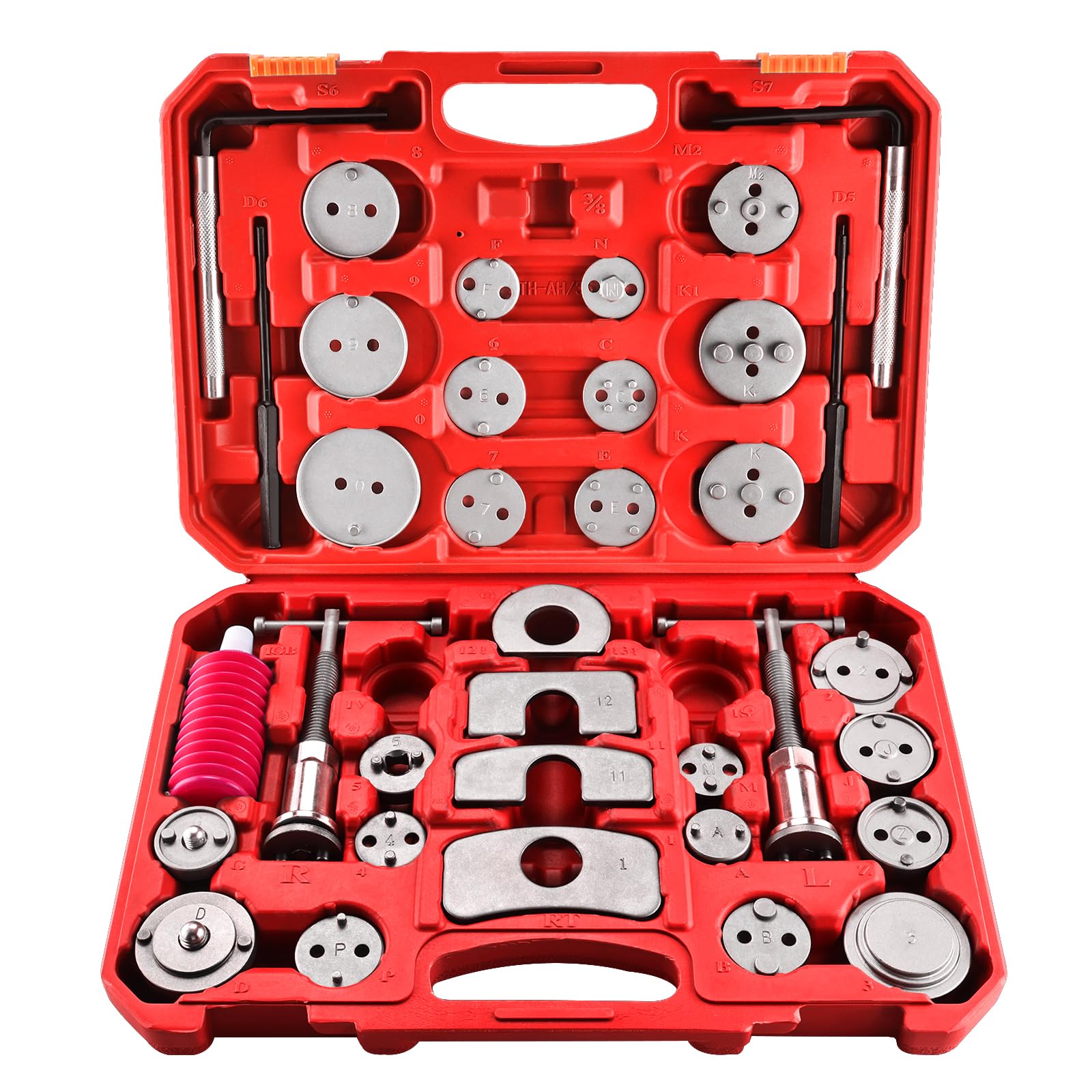 8MILELAKE 35pcs Disc Brake Caliper Tool Kit, Heavy Duty Disc Brake Piston Caliper Compressor Rewind Tool for Brake Pad Replacement, Fits Most American