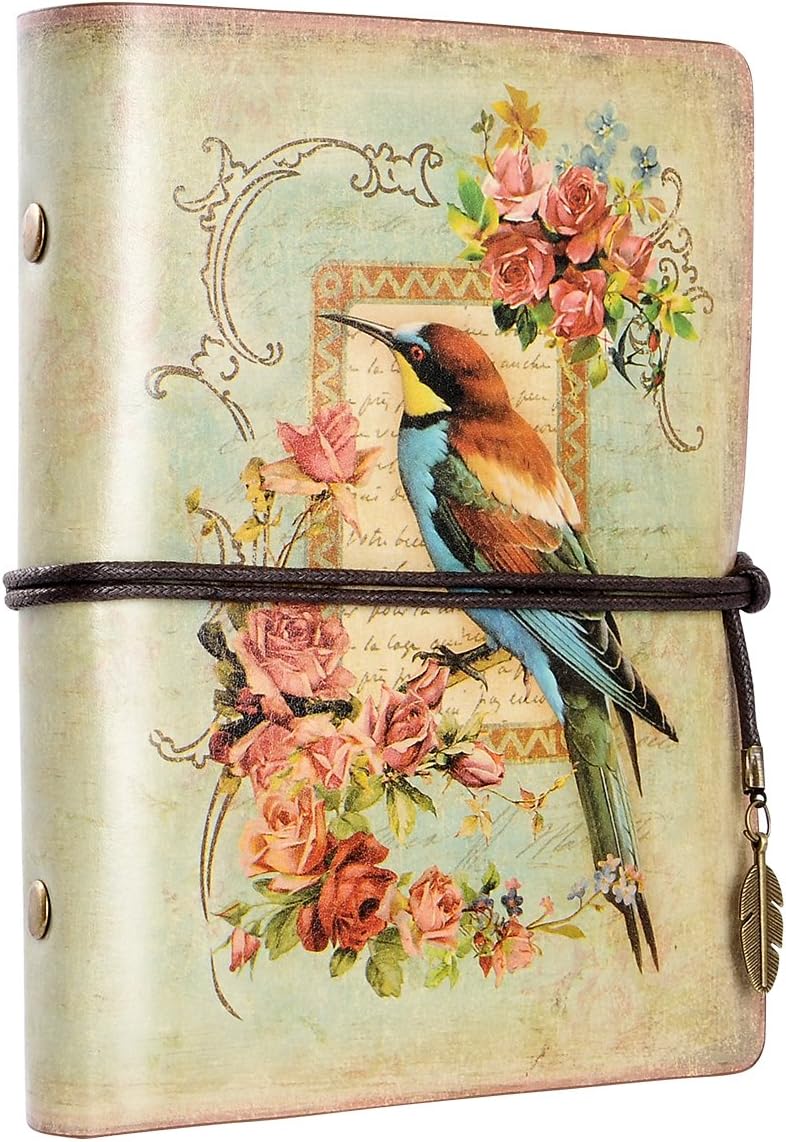 Leather Bound Journal Vintage Leather Notebook Antique Writing Journal Handmade Leather Bound Notebook, Best Gift for Art Sketchbook, Travel Diary & Notebooks to Write in (Bird)