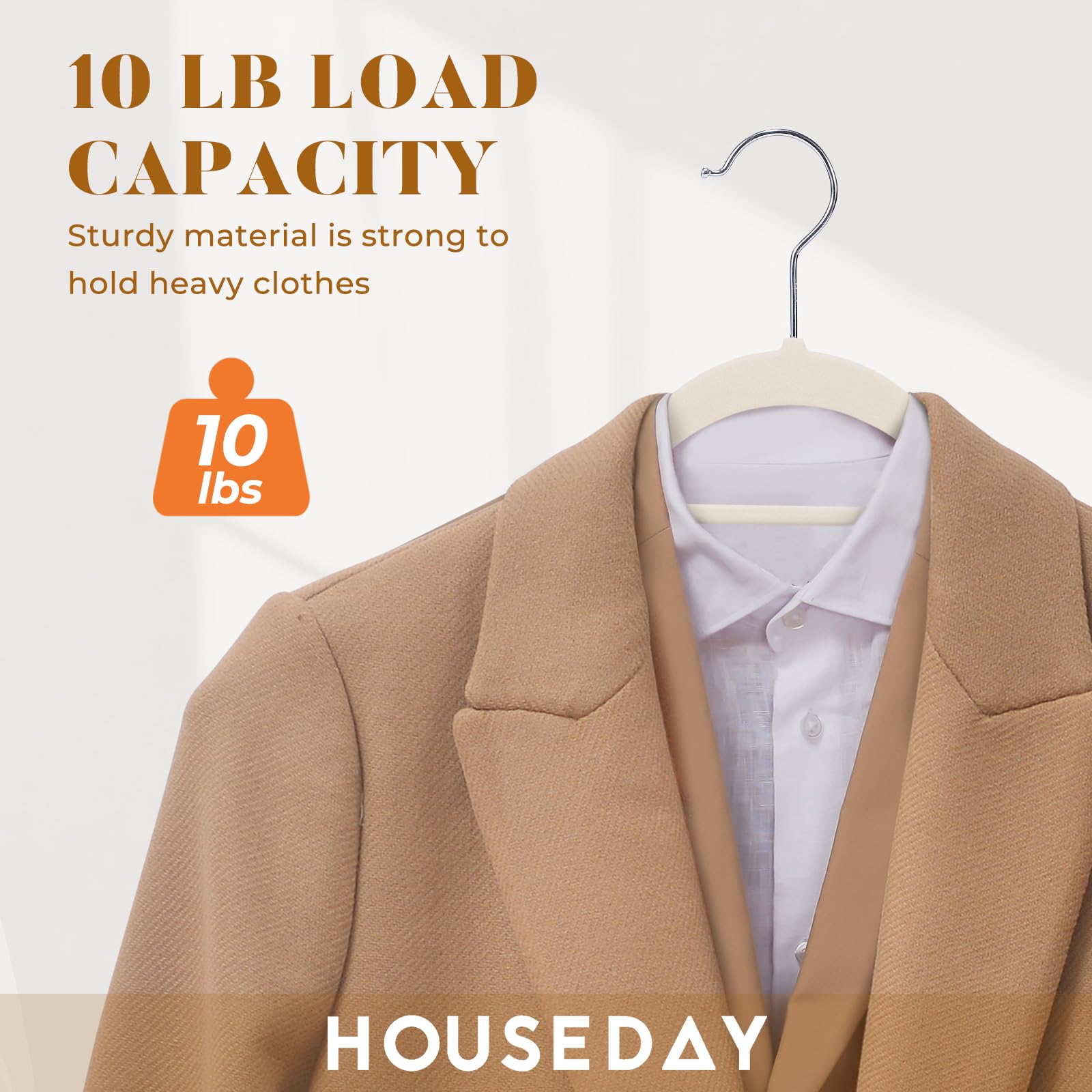 HOUSE DAY Perchas de terciopelo con barra de corbata, paquete de 20 perchas de ropa antideslizantes, ahorro de espacio, perchas de fieltro para pantalones, abrigos, trajes, camisas, bufandas, sin