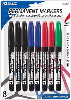 BAZIC PRODUCTS Assorted Fine Tip Permanent Markers, Pocket Clip, 8 Count | Assorted-color fine-tip permanent markers, Durable tip, Waterproof, Smear-proof, Fade-resistant