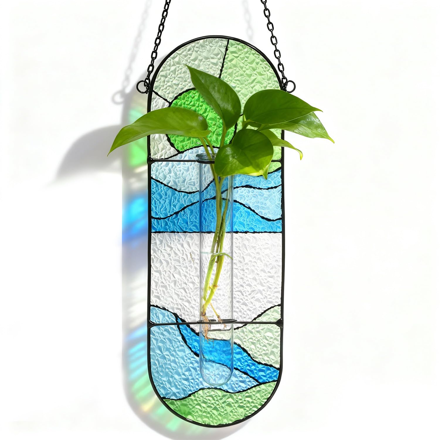 Stained Glass Plant Propagation Stations - Handmade Sun Catcher Window Hanging, Christmas Terrarium Decor Gifts for Women Mom Plant Lovers, Green
