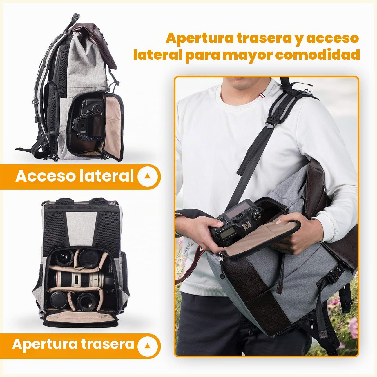 TARION Mochila para cámara con trípode y tableta con cubierta impermeable para lluvia