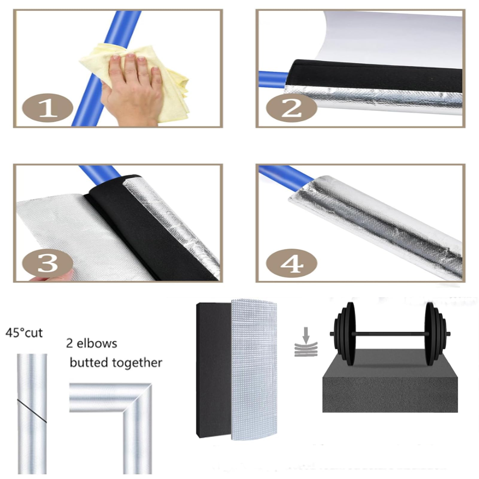 Aislamiento de Tuberías para Exterior Aislante Tubo Aire Acondicionado Coquilla Aislamiento de Aluminio Autoadhesivo Fundas de Aislamiento Térmico para Tuberías (ID)219mm x (T)30mm x (L)0.95m