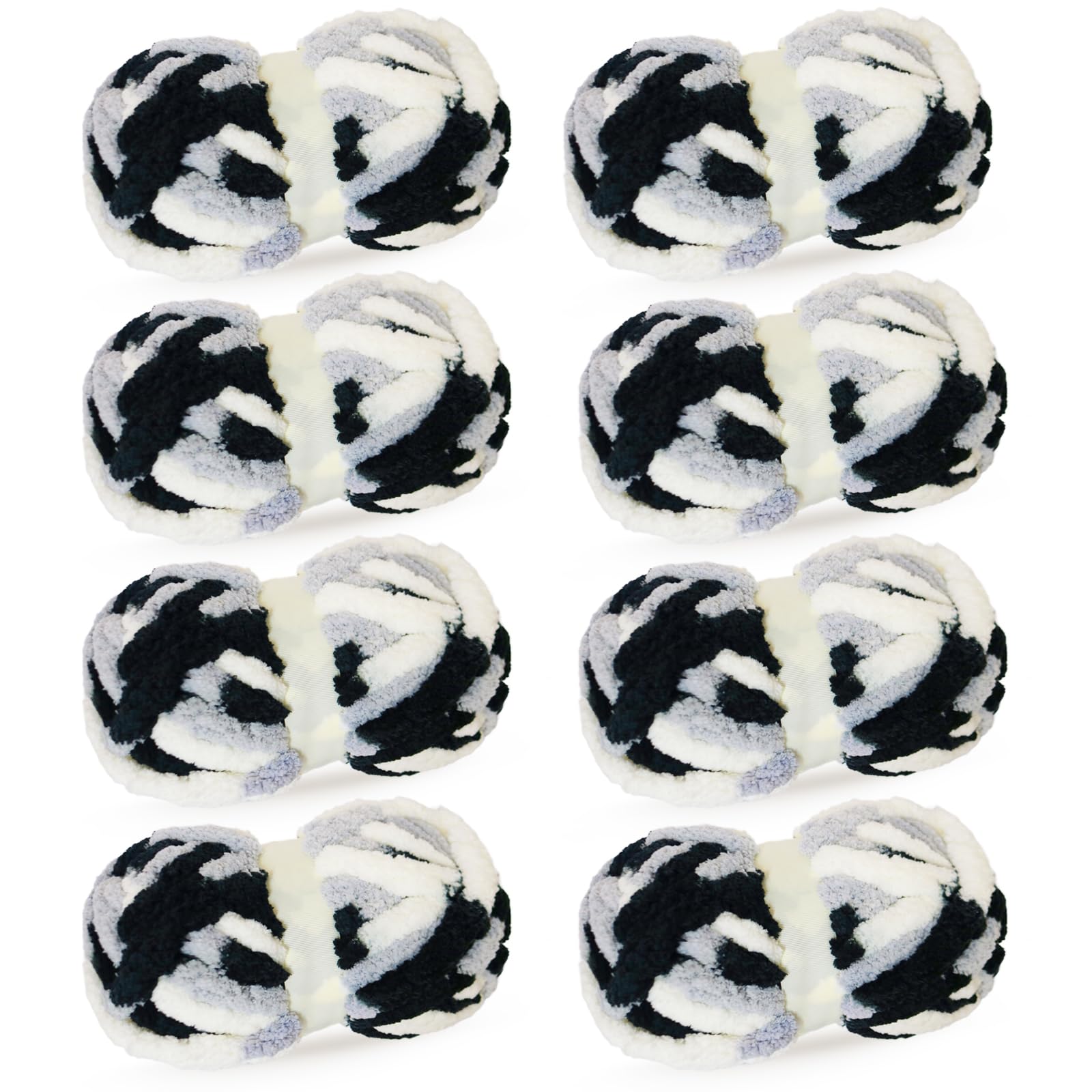 White+Light Gray+Black Chunky Chenille Yarn for Crocheting Bulky Thick Fluffy Yarn for Knitting,Super Bulky Hand Blanket,Soft Plush Yarn Crochet Carpet 8 Jumbo Pack(63.76oz/197.68yd