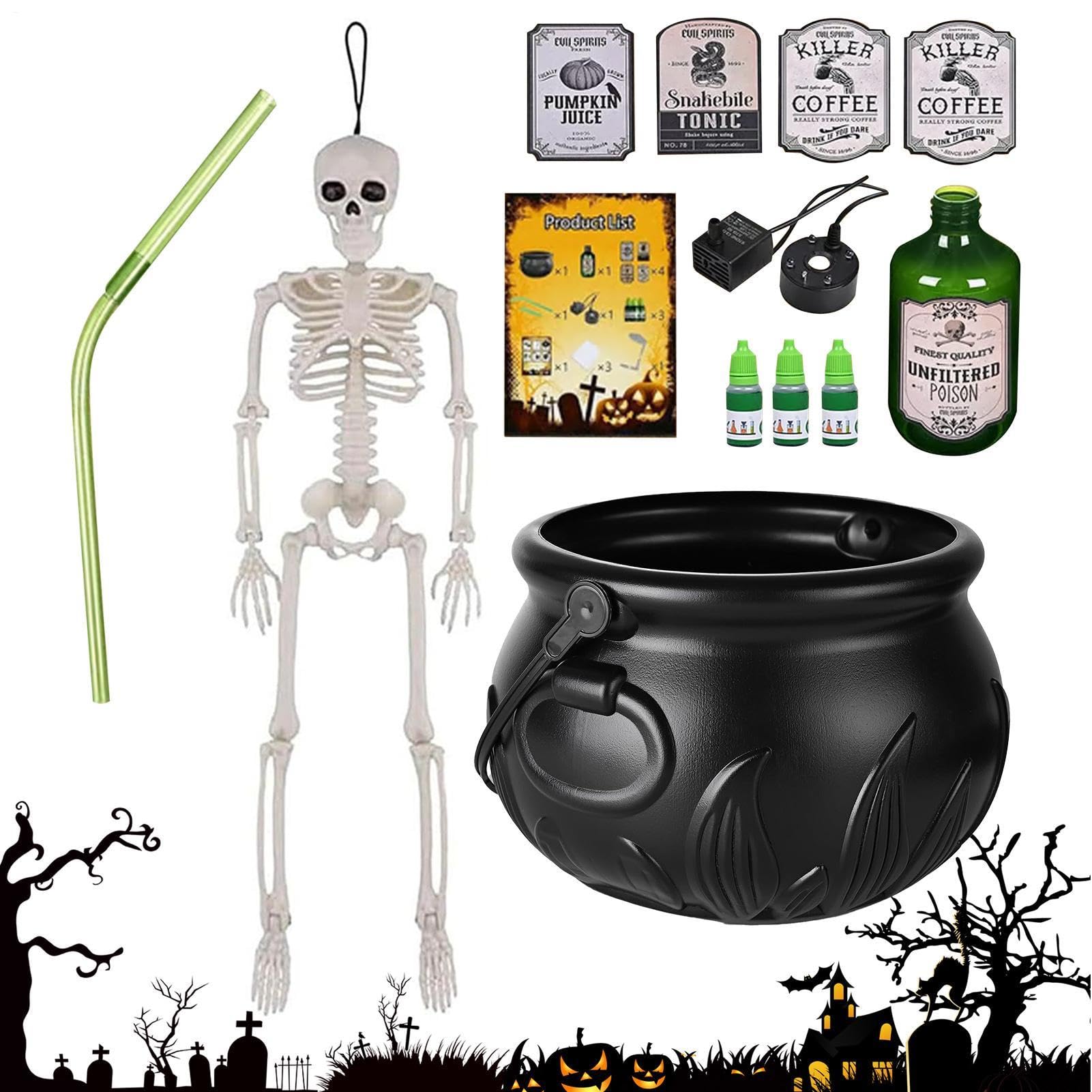 Duży kocioł Halloweenowy Upiorny garnek vintage ze szkieletem