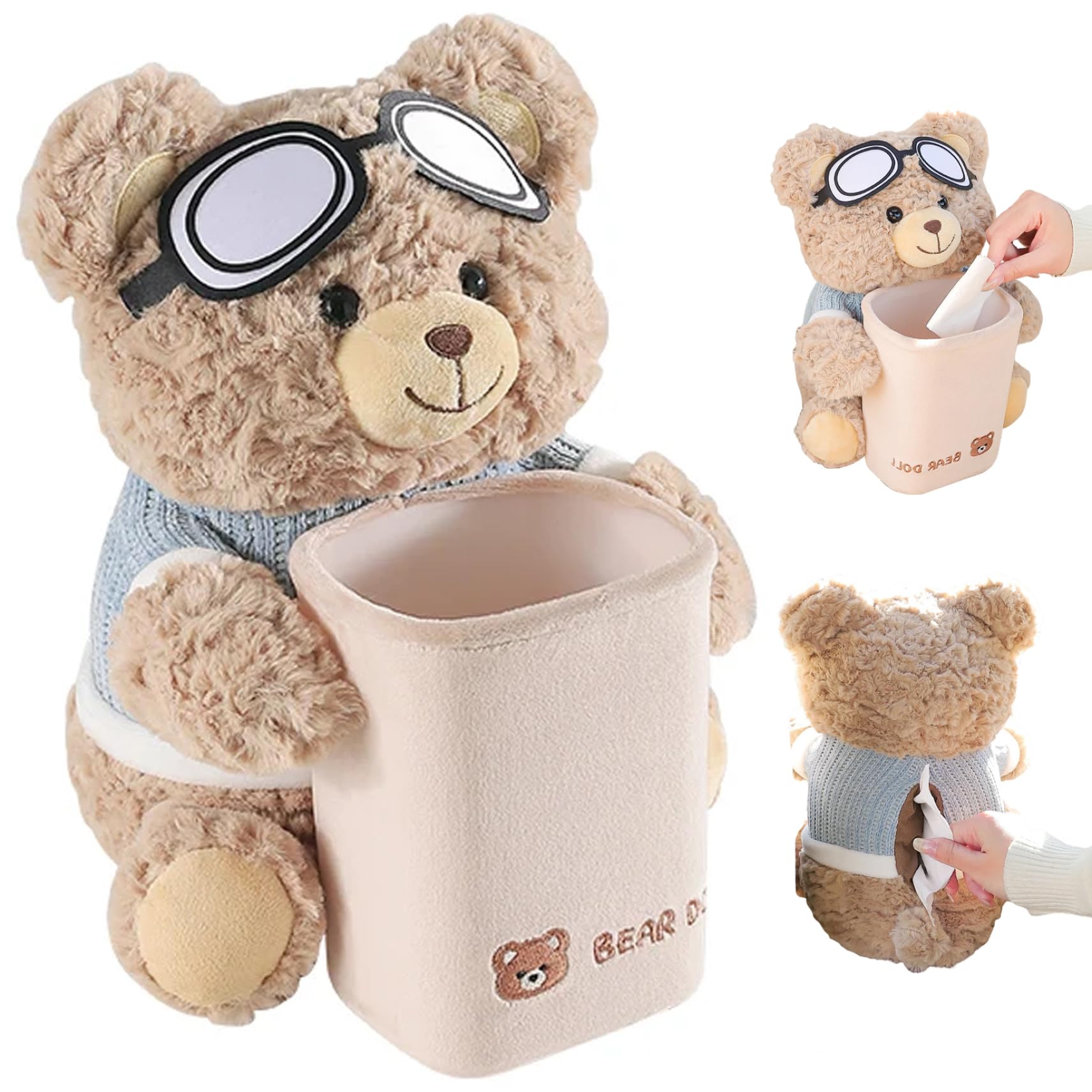 Porte-mouchoirs de voiture 2 en 1 poubelle étanche distributeur peluche