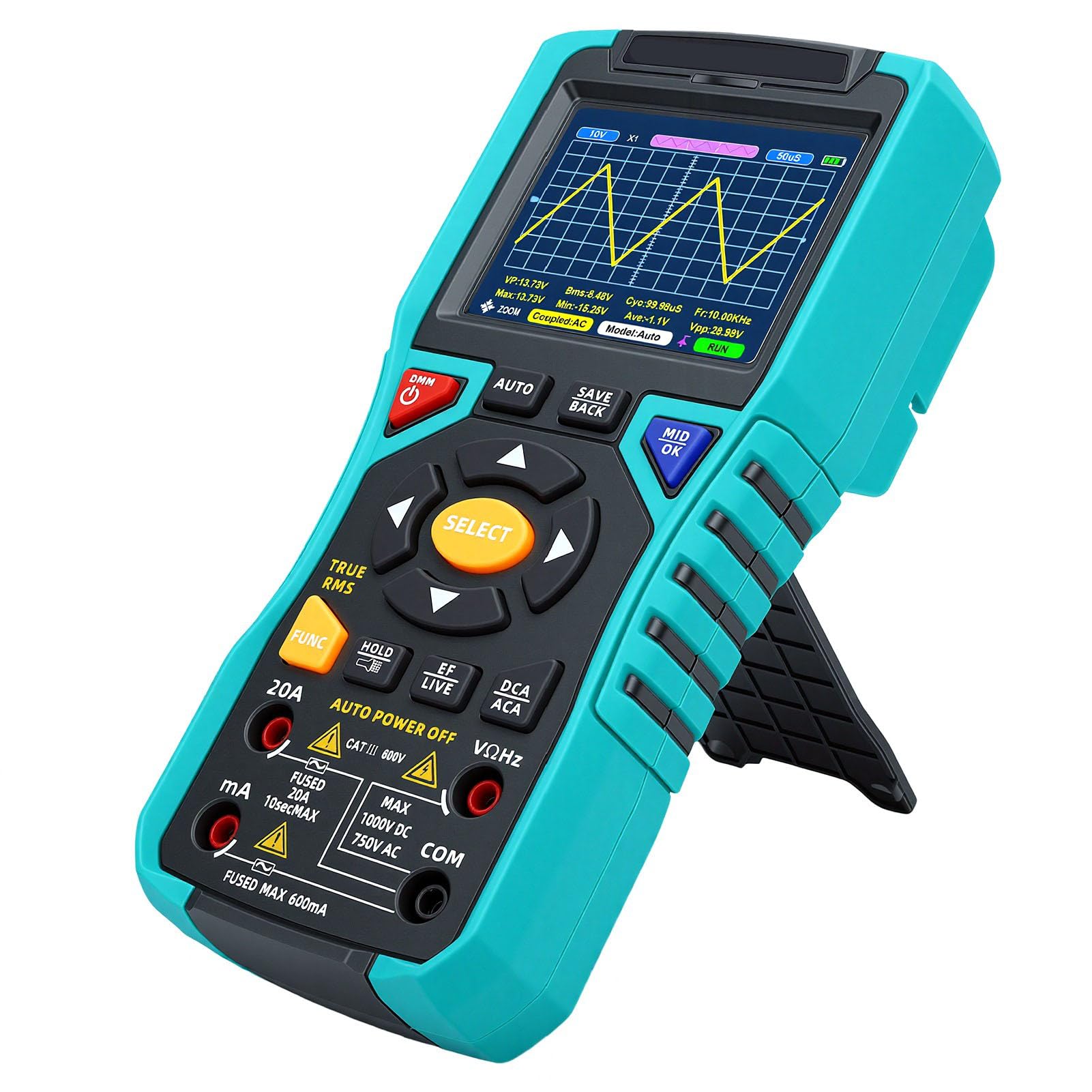 Zunate Osciloscopio de Mano Multímetro de Osciloscopio Digital Portátil de 3,2 Pulgadas Rango Automático con Batería de 2500 MAh para Pruebas de Circuitos de Electricistas y Reparaciones de Campo