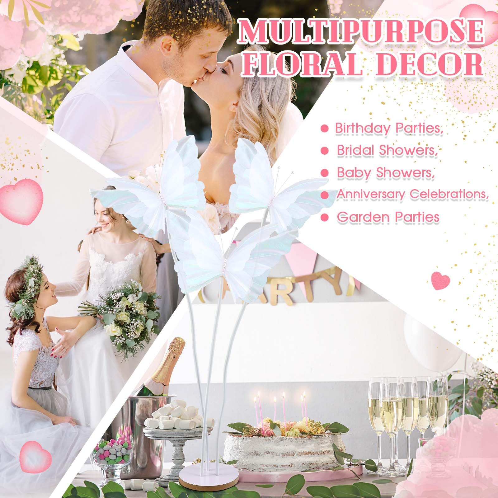 Havawish Riesige Schmetterlings-Dekoration, riesige künstliche Gaze-Schmetterlinge mit Standfuß für Hochzeit, Kirche, Party, Geburtstag, Zuhause, Garten, Hintergrunddekorationen (3 Stück, weiß