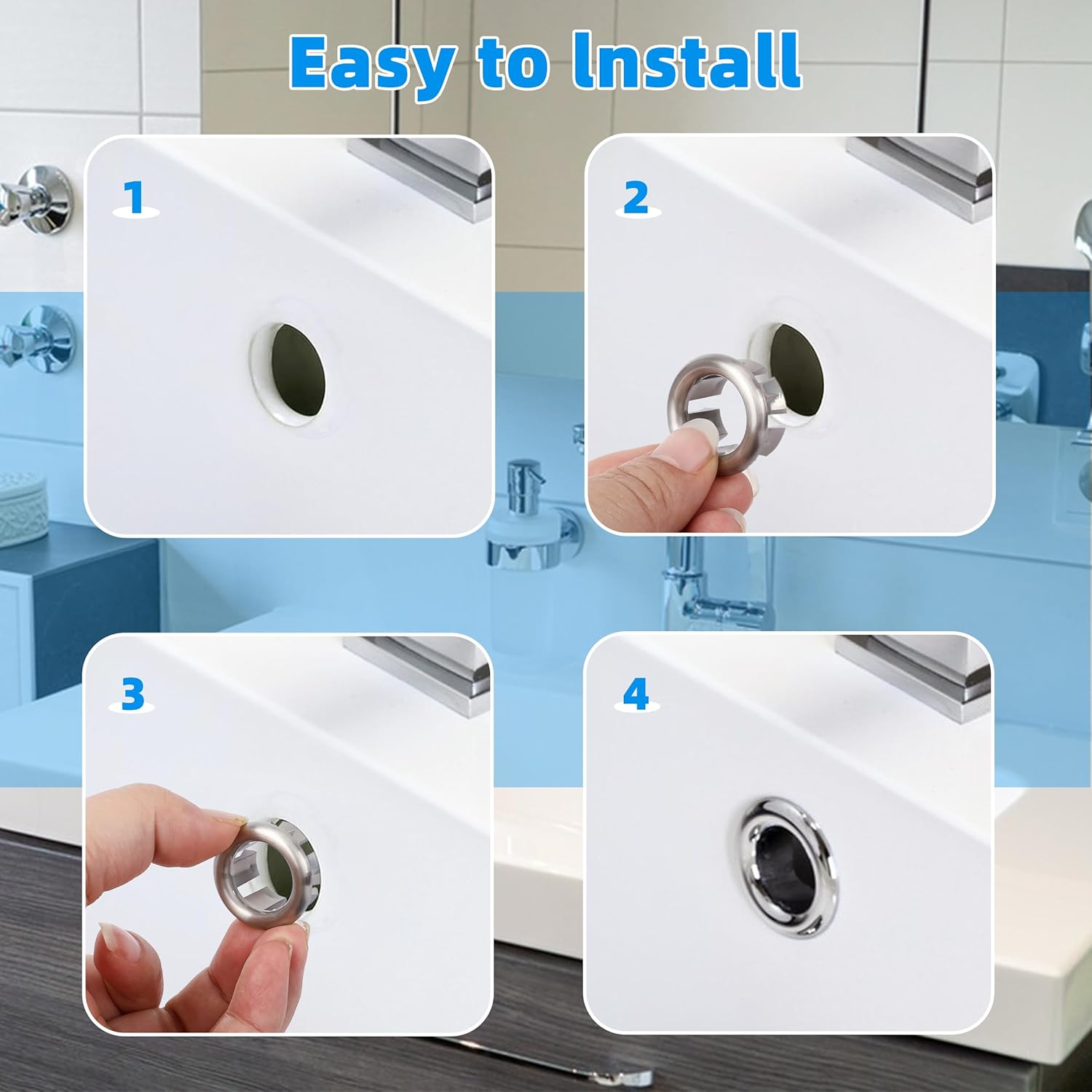 VRSS 6-Claw Bathroom Kitchen Sink Overflow Ring Basin Trim Cover Hole Insert in Caps (6Pcs Brushed Nickel)