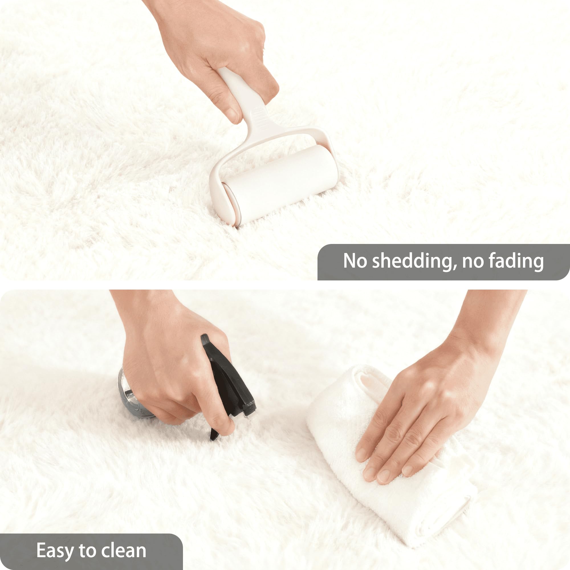 Tapis Moderne 200 x 240 cm Pelucheux Tapis Ultra Doux Extra Large, Moelleux et Moderne pour Chambre avec Dessous Antidérapant, Blanc
