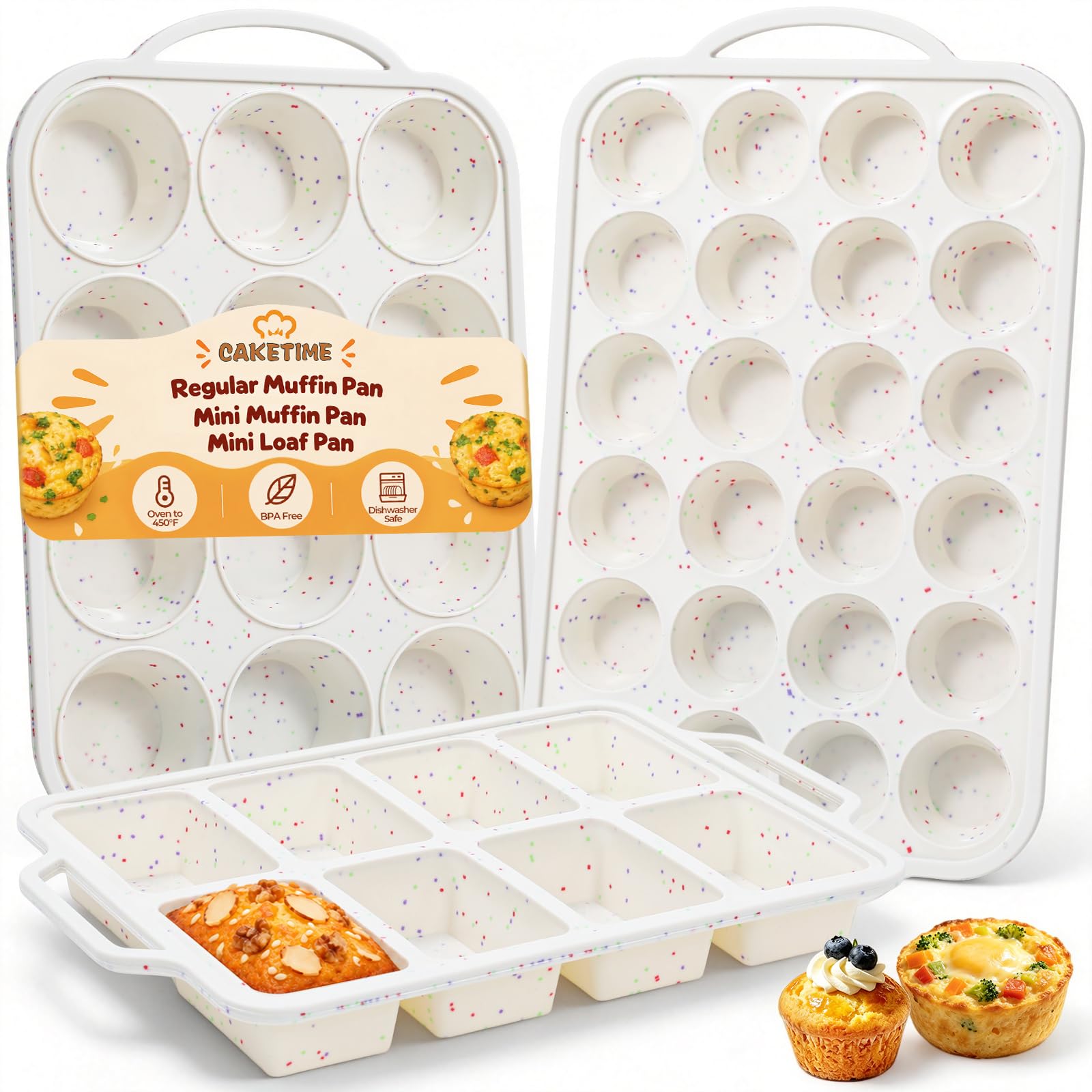 CAKETIME Silicone Muffin Pan Set for Baking with Metal Reinforced Frame