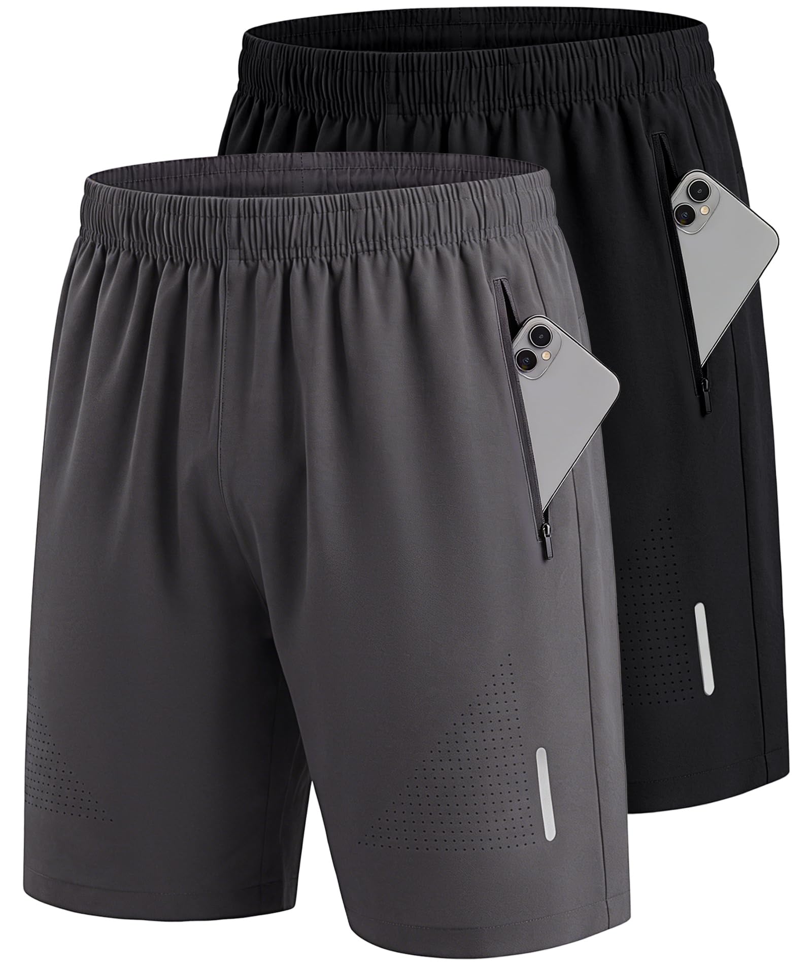 UUMIAER Sporthose Herren Kurz Schnell Trocknend mit Reisverschlusstaschen Sport Shorts Kurze Hosen Geeignet für Verschiedene Freizeit und Sport Gelegenheiten
