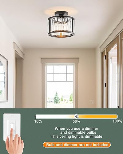 Miniatura 5 de Lámpara de techo negra empotrada, lámpara de cristal enjaulada de 2 luces, lámpara de pasillo de tambor pequeño, montaje de techo (8.6 pulgadas,