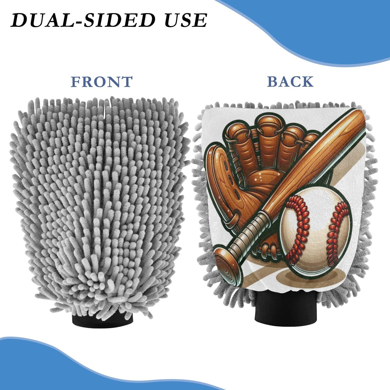 ALAZA Baseball Bat Glove Car Wash Mitt Scratch Free, 2 Pack Absorbent Microfiber/Chenille Washing & Drying Mitts, L