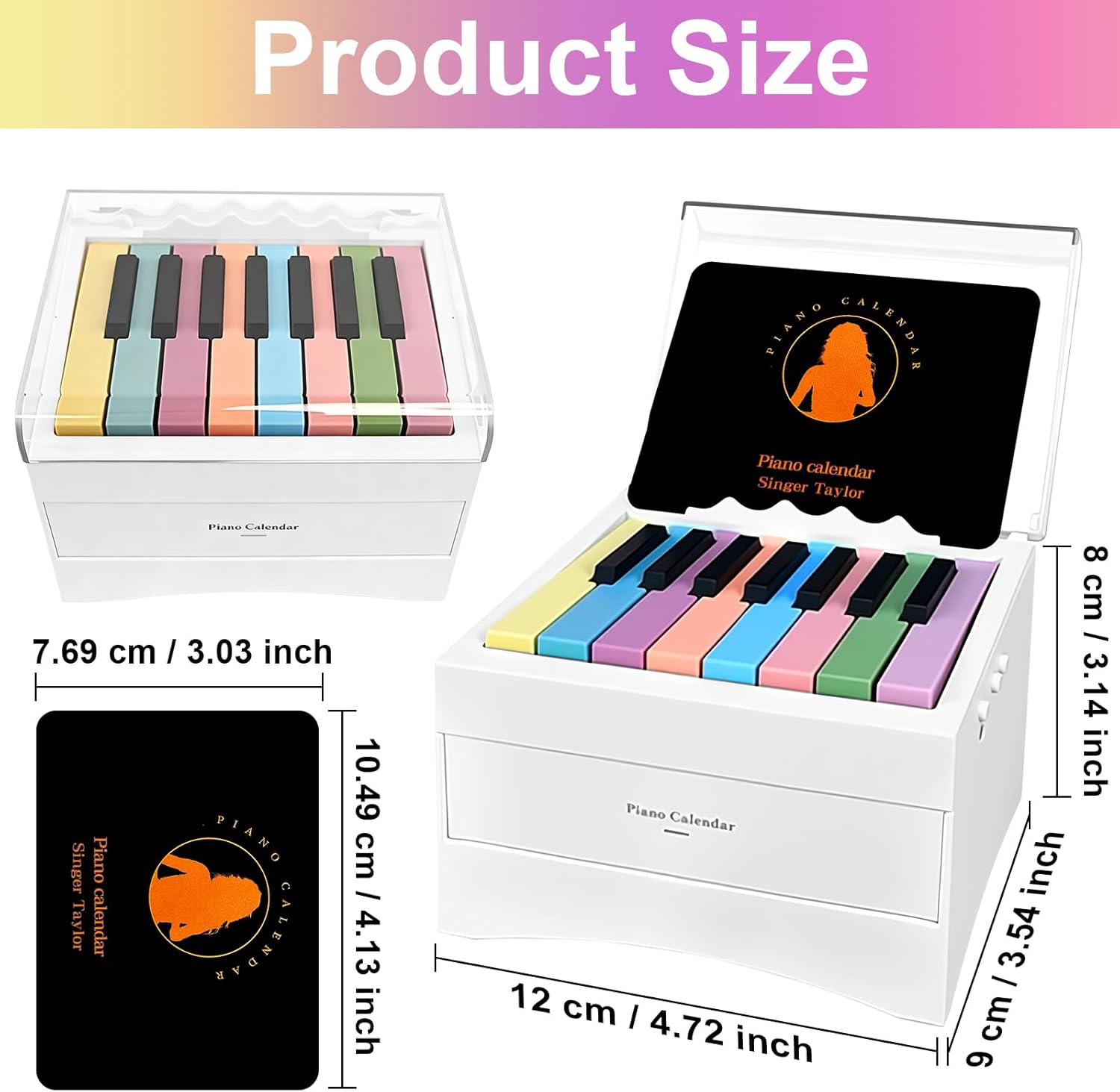 Mini Piano Desk Calendar 2026 with Music Box, 27 Cards & 52 Popular Songs, Icludes Acrylic Dust Cover, Rechargeable Weekly Planner Gift for Couples, Friends, Christmas, New Year, Valentine’s Day