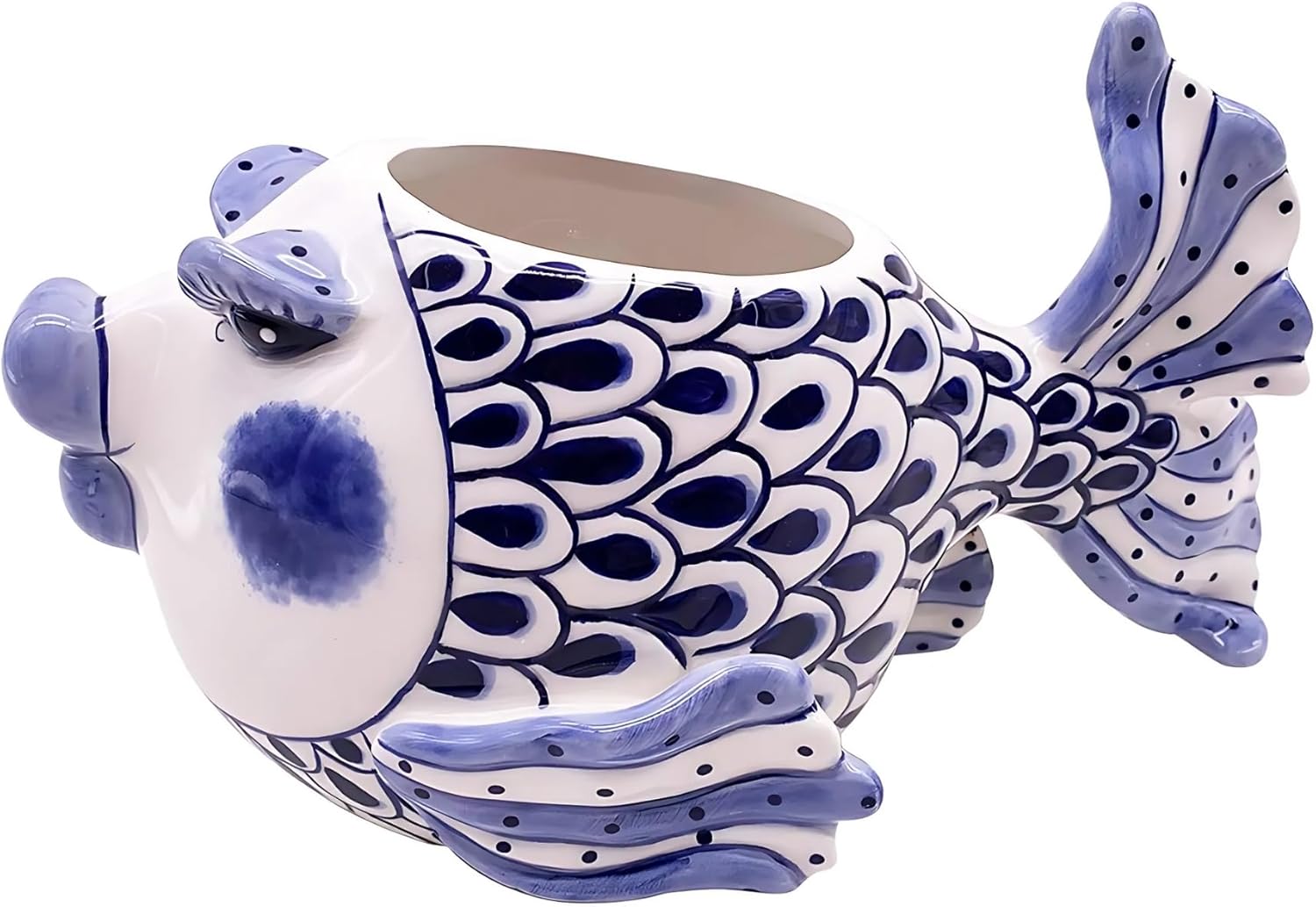 Blue Sky Clayworks Fish Planter, Ceramic, 9.62" L x 6.5" W, Hand-Painted Coastal Whimsy