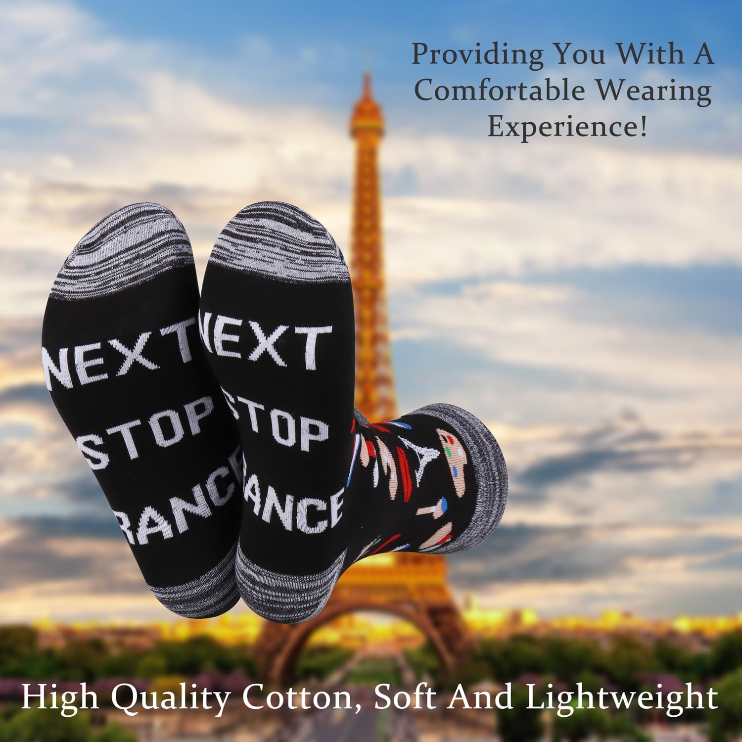JXGZSO France Symbols Souvenir Gift Next Stop France Socks France Trip Themed Socks France Lover Gift Europe Travel Gift - Image 2