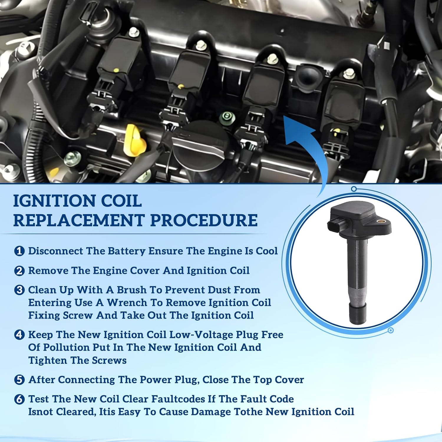 Ignition Coil Pack of UF603: 6Pcs for Honda Odyssey Pilot Ridgeline Accord Crosstour Acura RDX TL TSX MDX ZDX RL 3.5L 3.7L V6 2008 2009 2010 2011 2012 203 2014 2015 2016 2017 Replaces C1624 5C1681
