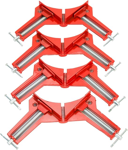 FreeTec 4pcs Right Angle Clamp Adjustable Wood Vice Miter Clamp for Picture Holder Woodworking Holder 90 Degrees Corner Clamp DIY Hand Tools
