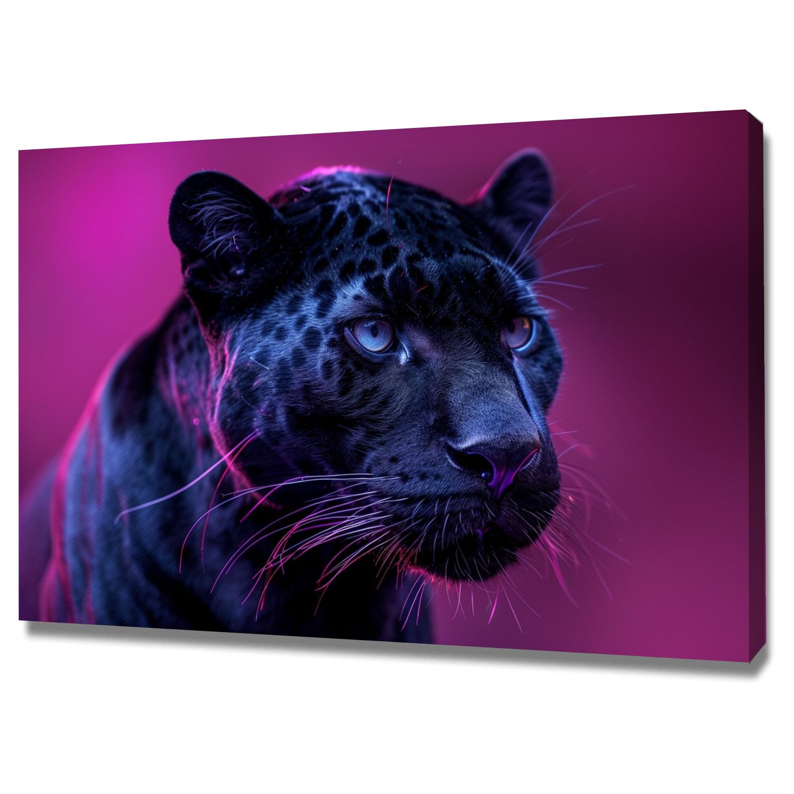 TERUEA Modern Art Animal Canvas Wall Decor, Panther Blue Eyes Magenta Pink Wildlife Farmhouse Style Artwork for Kitchen Bathroom Bedroom Office Home Deration(Metallic)-60x90cm Framed