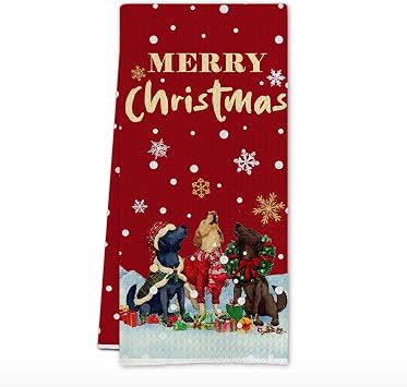 Christmas Labrador Retriever Kitchen Towels, Gifts for Labrador Dog Lovers Dish Tea Towels, Winter Christmas Lab Dog Decorative Hand Towel for Kitchen Bathroom, 16x24 Inch