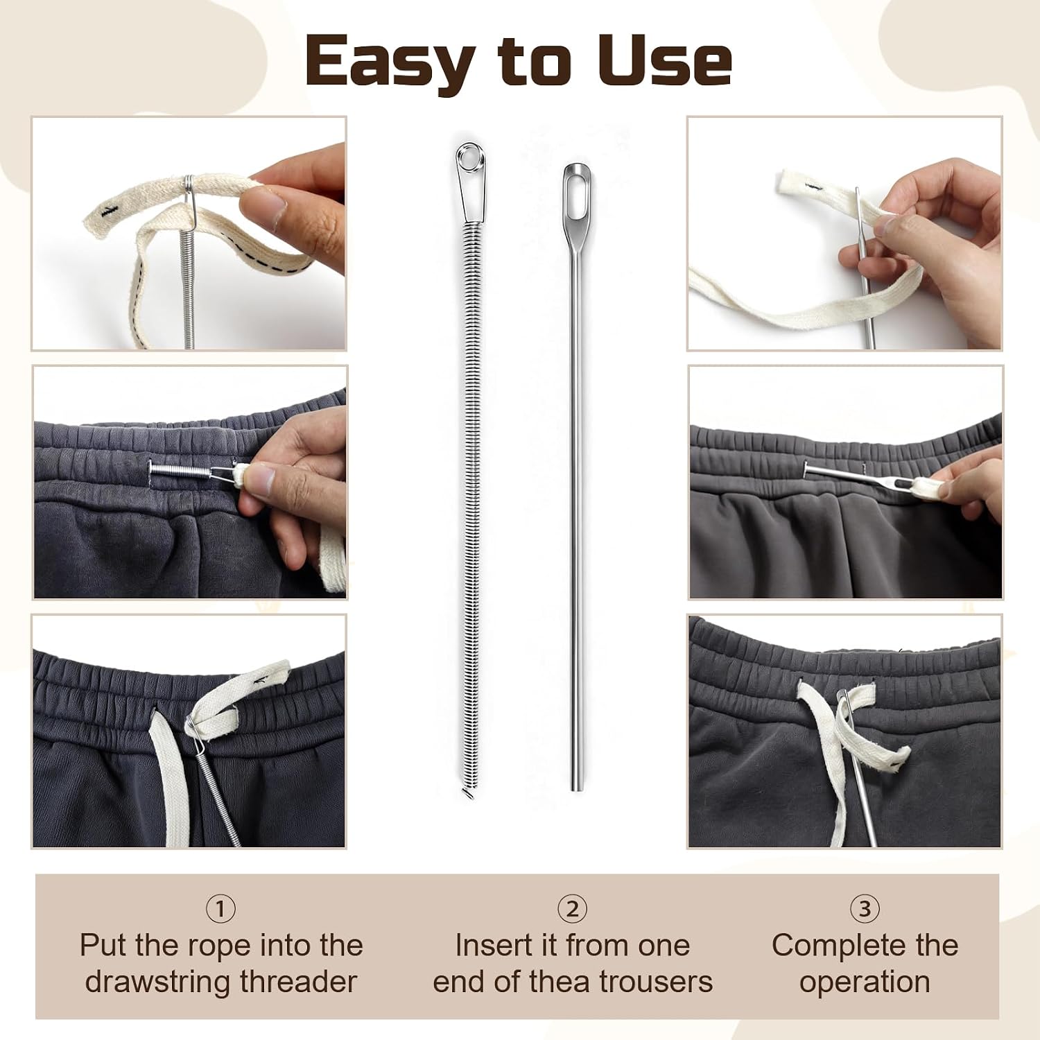 4Pcs Drawstring Threader Kit Stainless Steel Tool with Spring Pliers Pins