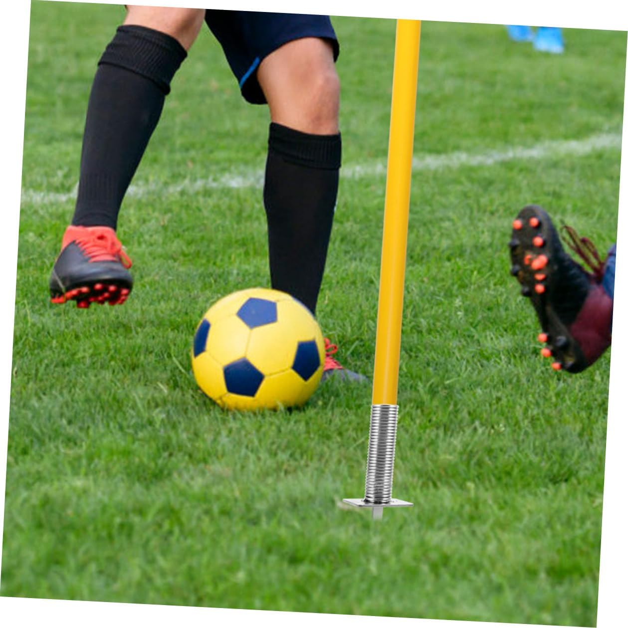 FUOYLOO 2pcs Spring-Loaded Flag Spike Soccer Training Ground Nail Iron Pole Stake Football Flag Base for Field Agility and Corner Marking Equipment