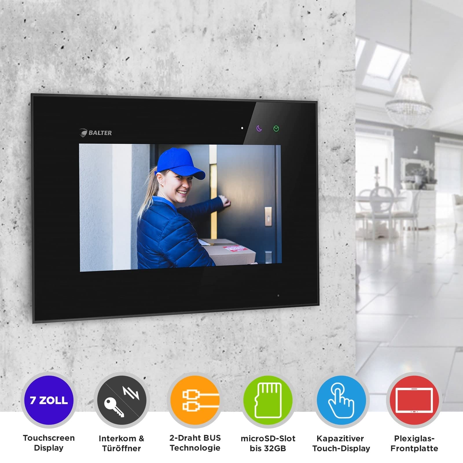 Nonic Balter EVO Aufputz Video-Türsprechanlagen Set 2 Familienhaus (1x Türstation mit Kamera, 2X Touchscreen 7 Zoll LCD-Monitor Schwarz, 2X Talk Analoge Sprechstelle, 2-Draht Bus, 150° Kamera)