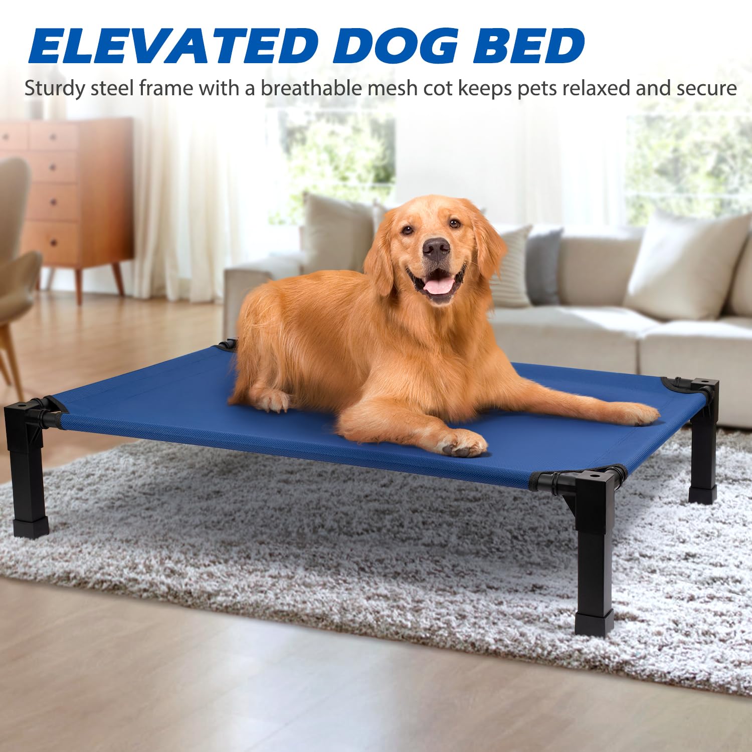 Heeyoo Elevated Dog Bed, Cooling Raised Pet Cot with Chew Proof Washable Breathable Mesh and Metal Frame, Portable Dog Cot Bed with No-Slip Feet for Outdoor or Indoor Use - image 6