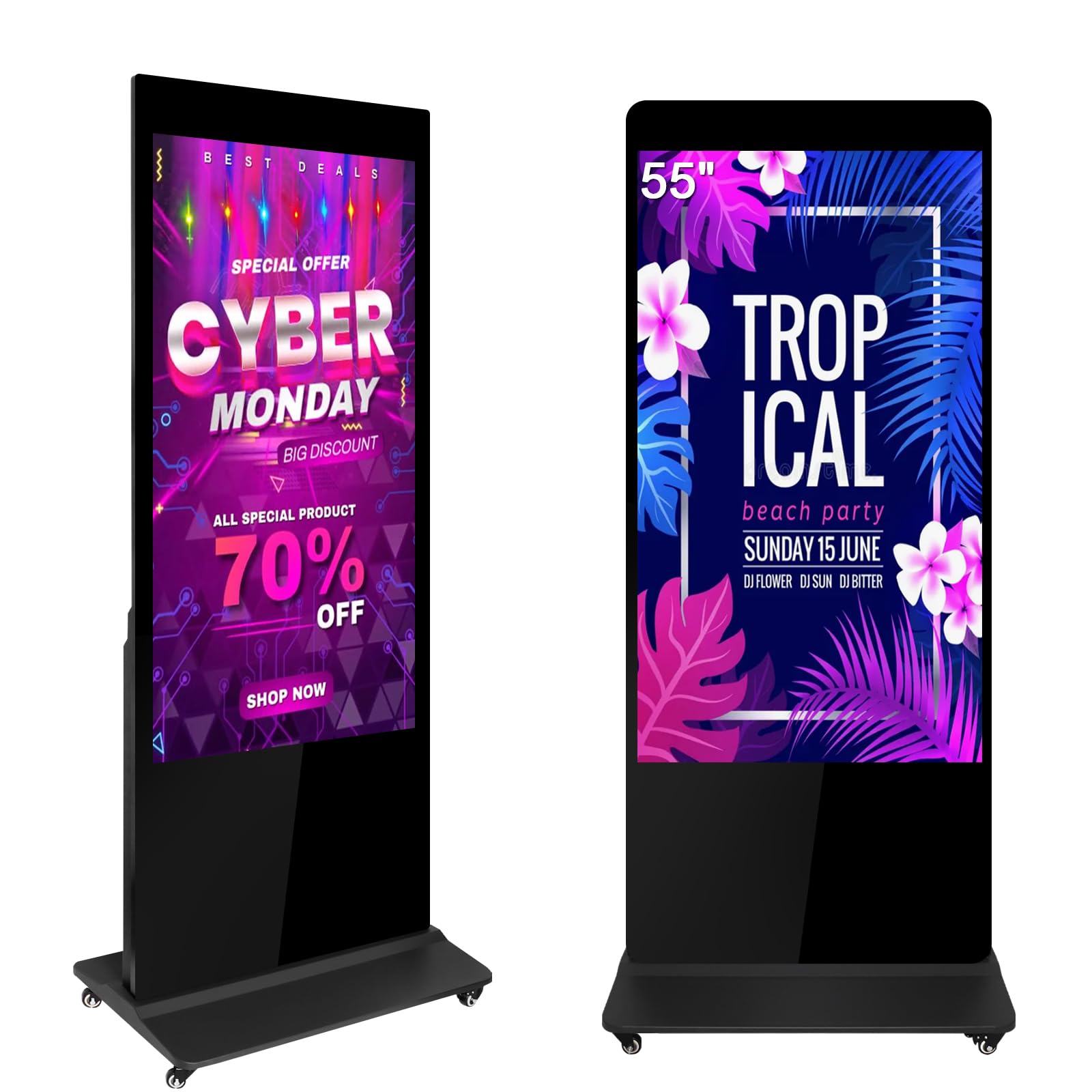 55" Digital Signage Kiosk Non Touchscreen Digital Kiosks Interactive Displays Floor Standing 4K IPS LCD Screen Commercial Totem with Android 11 System Interactive Advertising Media Player
