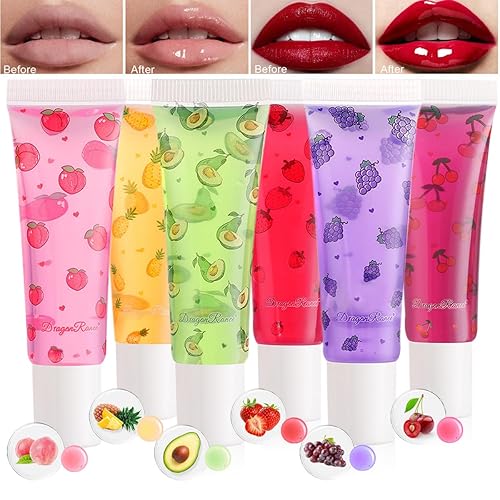 Miniatura 1 de Sitovely Juego de 6 aceites hidratantes para labios brillantes, bálsamo labial no pegajoso, gel labial hidratante, aceite de labios transparente con