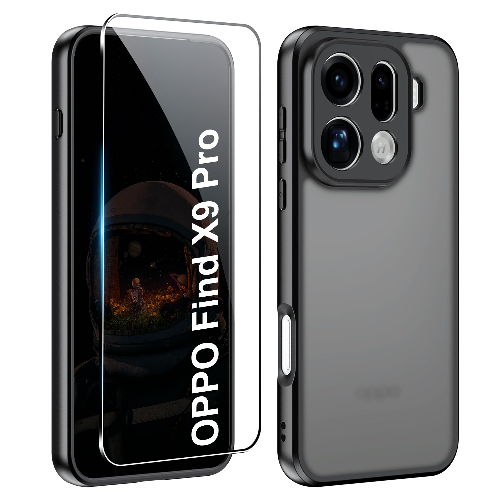 zZjoOoj Handyhülle für Oppo Find X9 Pro und 1 Stück Hartglas Displayschutzfolie,mit Kameraschutz urchscheinende PC Rückseite TPU Bumper CASE für Oppo Find X9 Pro,Schwarz