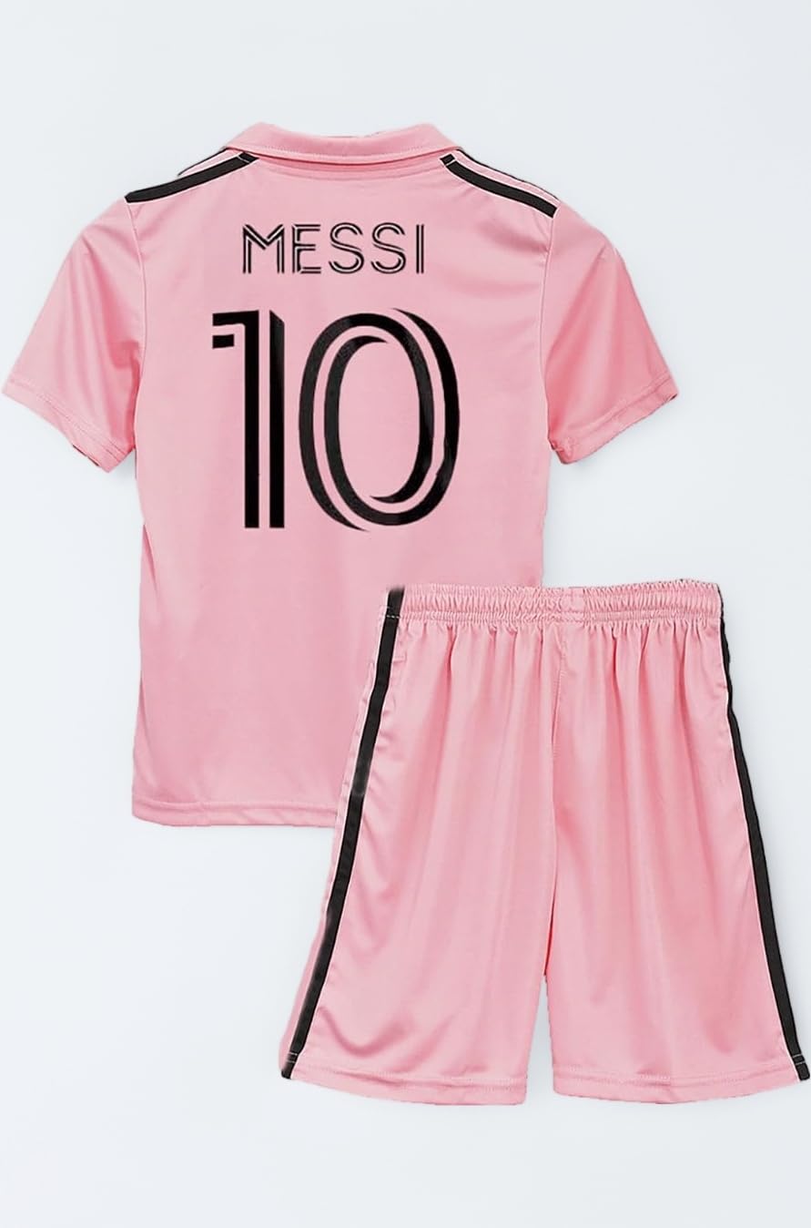 Football Soccer Inter Messi 10 Home Pink Jersey Set Football Set T-Shirt with Pink Shorts Set (Kid's, Boy's & Men's)