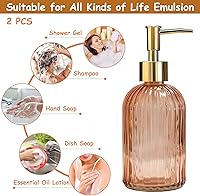 Vista 4 de Glass Soap Dispenser with Gold Plastic Pump, 13.5oz Refillable Liquid Hand Soap Dispenser, 2 Pack Crystal Lotion Bottle for Modern Home Decor