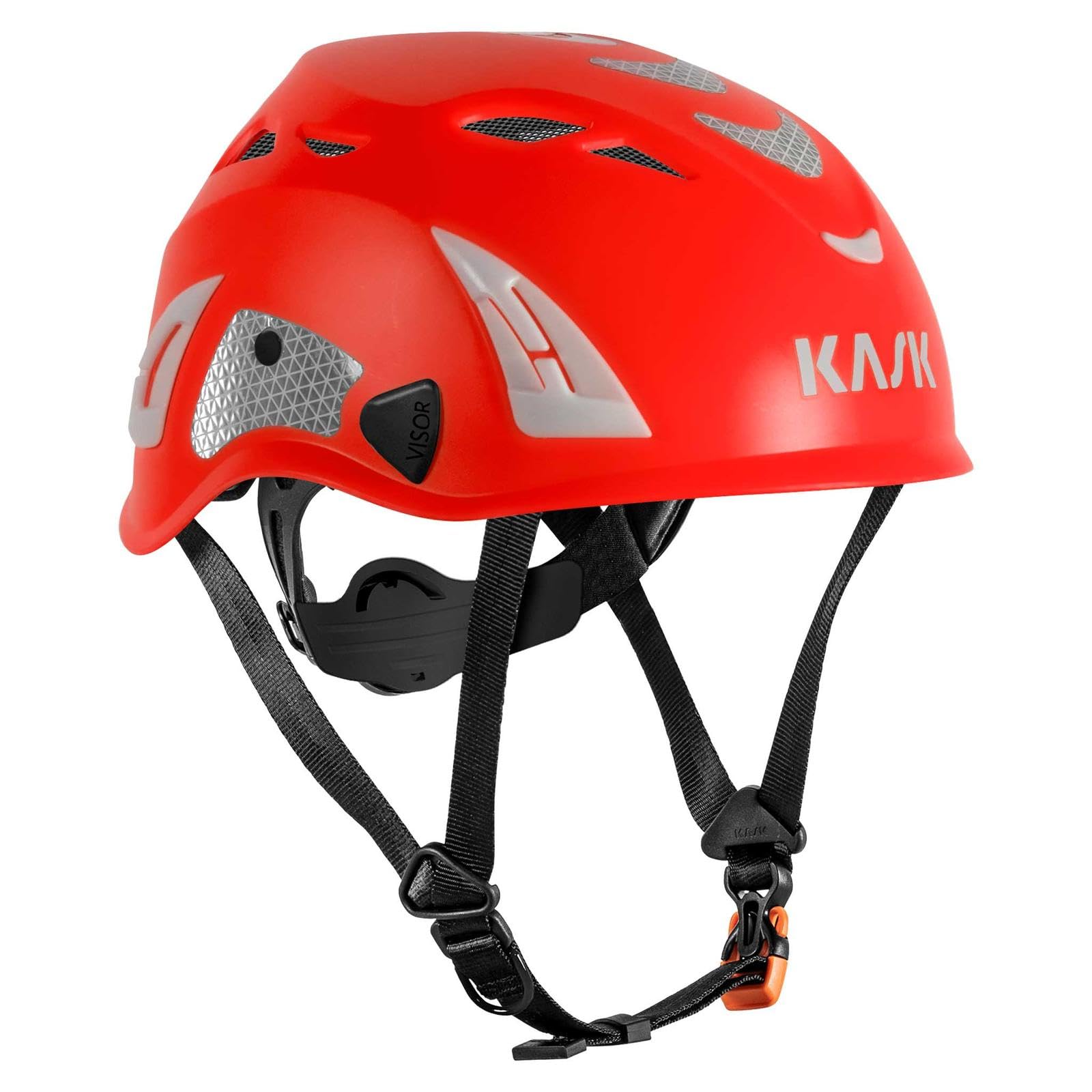 KASK Schutzhelm Superplasma HI VIZ - Arbeitsschutzhelm, Drehrad, Reflexstreifen, EN 397, Farbe:rot