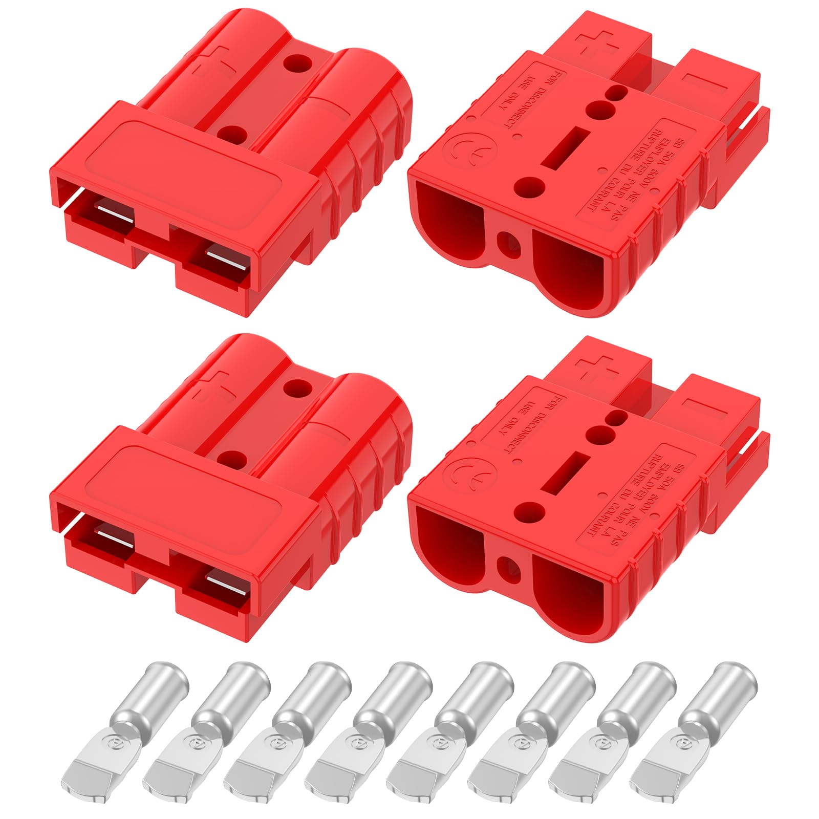 Anderson Connector 50A 600V Battery Quick Connect/Disconnect for 6-12 AWG Cables, Anderson Plug for Winch, Trailer, RV, Forklift (Red, 4 PCS) - 1