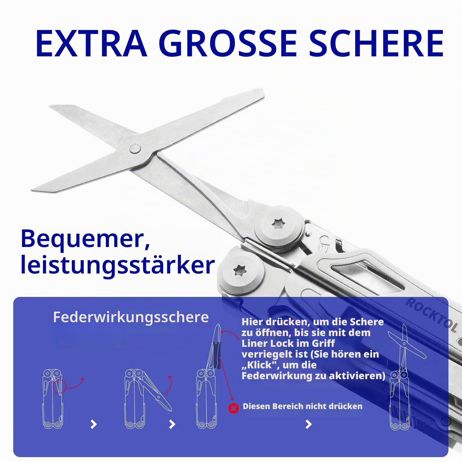 ROCKTOL Multifunktionszange SK04, VG-10 Messerklinge, 22-in-1 Camping-Multitool-Zange mit Feuerstarter, Notfallpfeife, Glasbrecher und Hammer für Überleben, Camping, Jagd, Wandern
